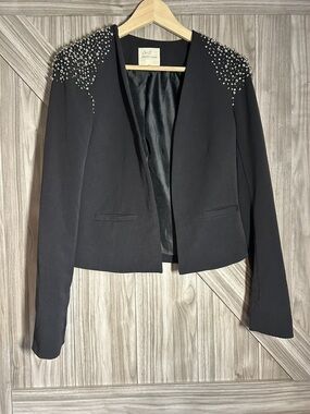 Silence + Noise Black Rhinestone Embellished Open Front Blazer Jacket